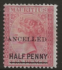 Mauritius 47 1876  half penny fine  mint  hinged