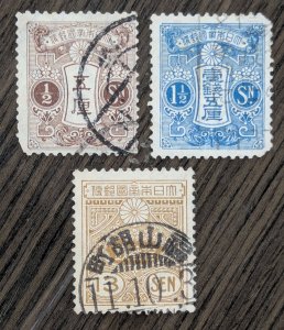 Japan, Scott #127,129, 138. Used, previously hinged.