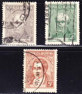 Argentina Scott 425-427  wtmk 90  F to VF used.