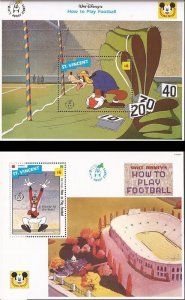 St Vincent 1992 Disney How to Play Football - Set of 2 Souvenir Sheets #1807A-B