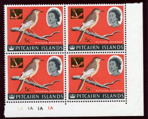 Pitcairn Islands 1967 QEII 5c on 6d plate block of four superb MNH. SG 74.