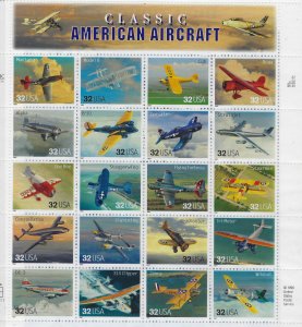 US #3142 1997 AMERICAN AIRCRAFT - PANE OF 20 32 CENT STAMPS-MINT NEVER HINGED