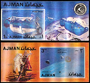 Ajman Michel Blocks 374-375, MNH, Apollo 11 and 15 souvenir sheets, 3-d printing