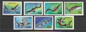 Tanzania 1136-42 MNH Sharks set cpl.  no S/S, vf. 2022 CV $ 4.75