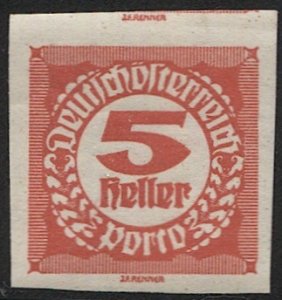 AUSTRIA 1921  5h  Imperf Postage Due Sc J93, Mint NH VF