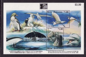 New Zealand-Sc#1370a- id8-unused NH sheet-Birds-Marine Life-1996-