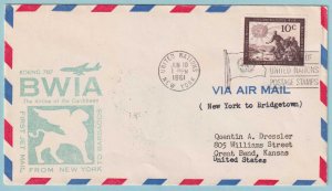 UNITED NATIONS FIRST JET MAIL FLIGHT COVER - 1961 NEW YORK TO BARBADOS - CV119