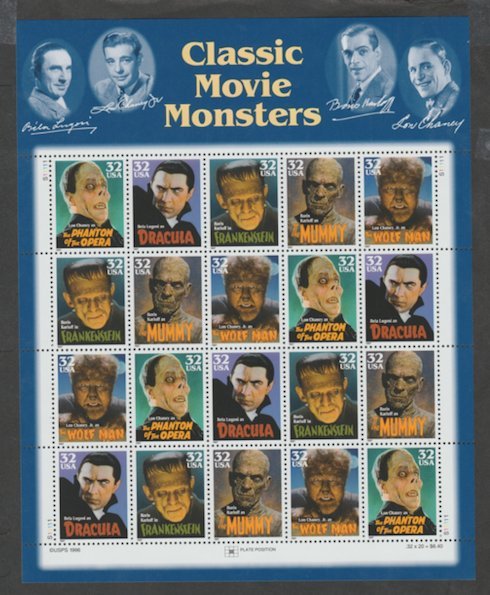 U.S. Scott #3168-3172 Movie Monsters Stamps - Mint NH Sheet - Middle Plate