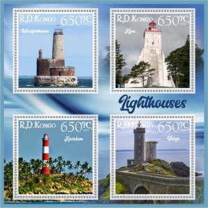 Stamps. Architecture, Lighthouses 2022 year 1+1 sheets perf Congo