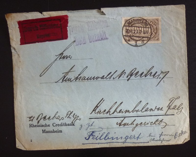 Germany 1923 Cover from Mannheim to Kirchheimbolanden - Express US 12 