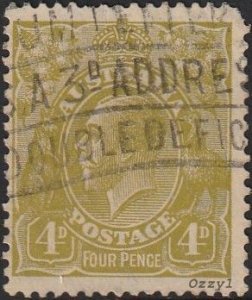 Australia 1929 Sc#73, SG#102 4d Olive KGV Head Kings Royalty USED.