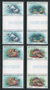 St Vincent Grenadines 399-402 MNH Marine Life Fish Ray 1984 Gutter pair. x29298