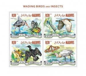 Maldives MNH S/S 3264 Wading Birds & Butterflies 2014