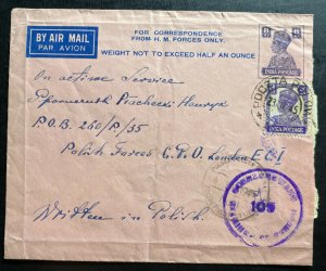 1945 Polish Field POst Office In India OAS Cover To Forces Army In England