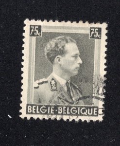 Belgium 1938 75c olive gray Leopold III, Scott 310 used, value = 25c