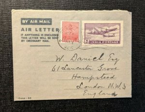 1953 Bihar India Airmail Air Letter Cover to London England