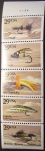 US Stamp #2549a MNH - Fishing Flies Booklet Pane of 5 Plate #32224