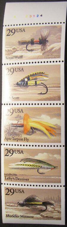 US Stamp #2549a MNH - Fishing Flies Booklet Pane of 5 Plate #32224