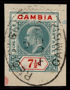 GAMBIA EDVII SG65, 7½d green & carmine, FINE USED. Cat £60. CDS on PIECE