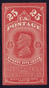 US Scott PR3, 1865 Newspapers Periodicals, 25c red orange, MINT NGAI