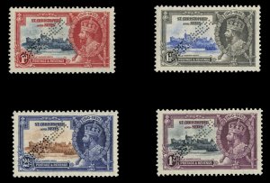 St. Kitts-Nevis #72-75S Cat$105, 1935 Silver Jubilee, set of four, perforated...