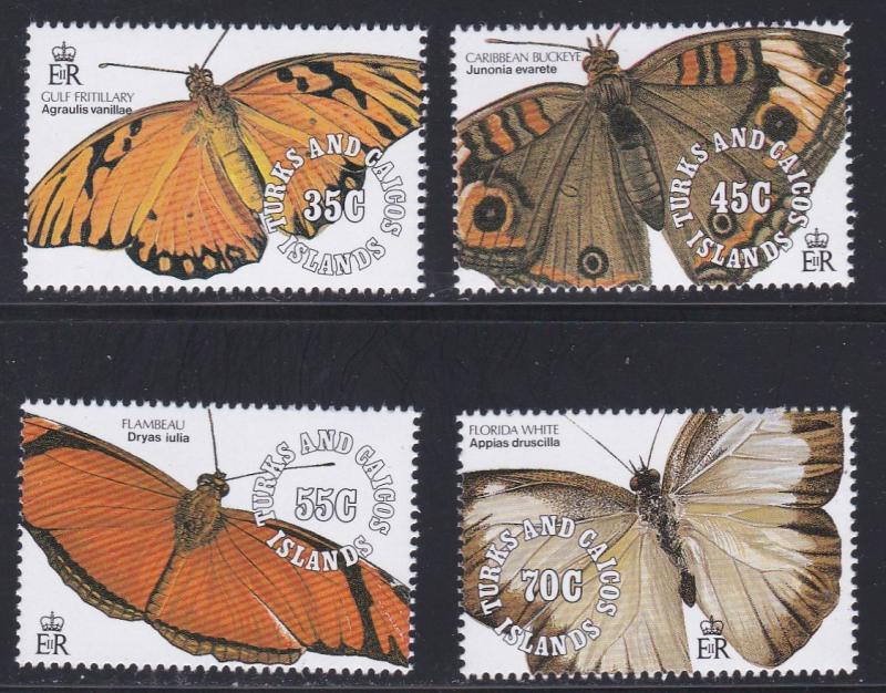Turks & Caicos # 895-897 & 899, Butterflies, NH, 1/2 Cat..