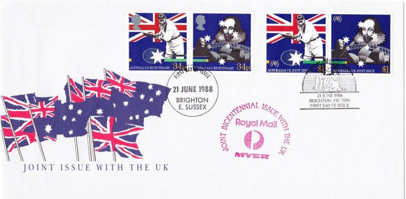 Great Britain 1223a 1225a Set FDC Australian Bicentennial (B)