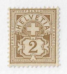 Switzerland Sc #69a  2c bister brown Type 1  OG VF