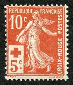 France SG352 1914 10c plus 5c red cross (light gum bend) Fresh M/M