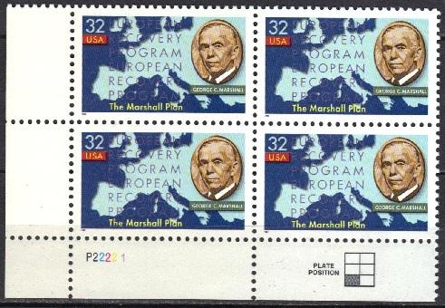 #3141, PB-4 PL# P2222-1 L/L.\Marshall Plan\.  MNH.32 cent