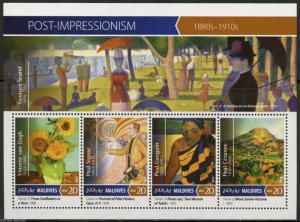 MALDIVES 2015 POST IMPRESSIONISM van GOGH SIGNAC GAUGUIN CEZANNE  SHEET MINT NH