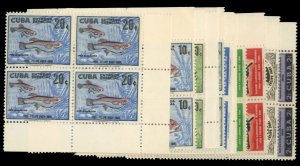 Cuba #608-609, C185-191, E26-27 Cat$350, 1958 Poey, complete set with Airpost...