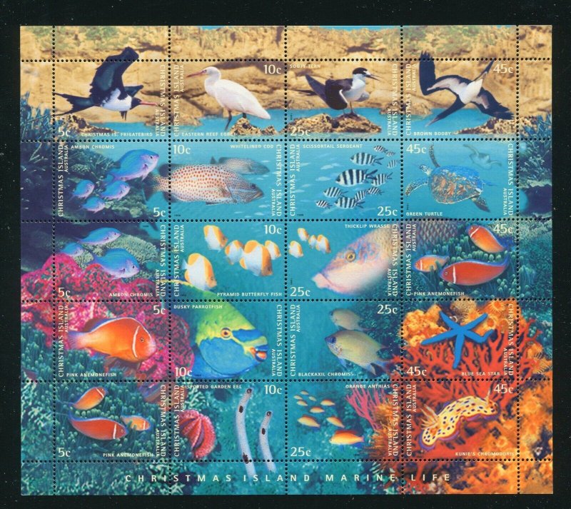 Christmas Island 412 Marine Life Sheet of 20 Stamps MNH 1998 