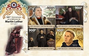 C A R - 2017 - Martin Luther Reforms - Perf 4v Sheet - Mint Never Hinged