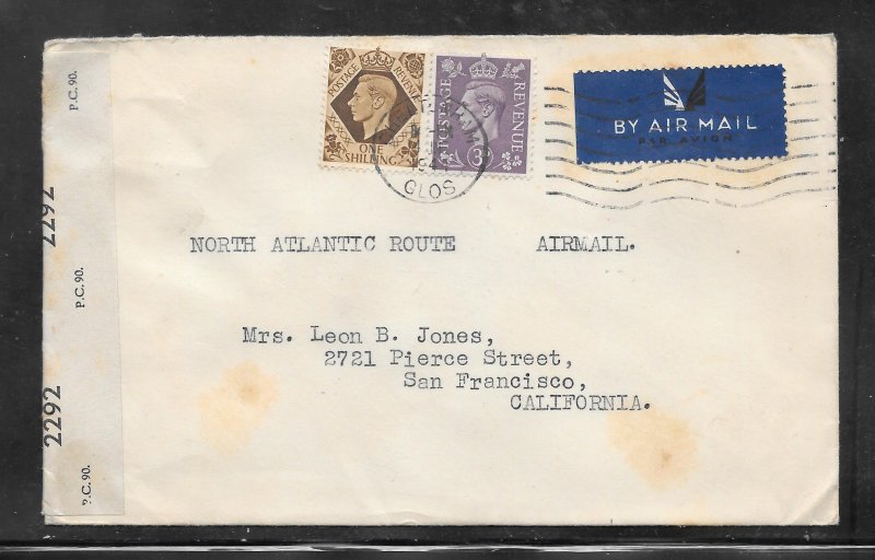 Just Fun Cover Great Britain #240,248 Censored Air mail (A1228)