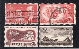 Australia 1953-55 Group of 4 Commemoratives, Scott 259, 267, 275, 281 used