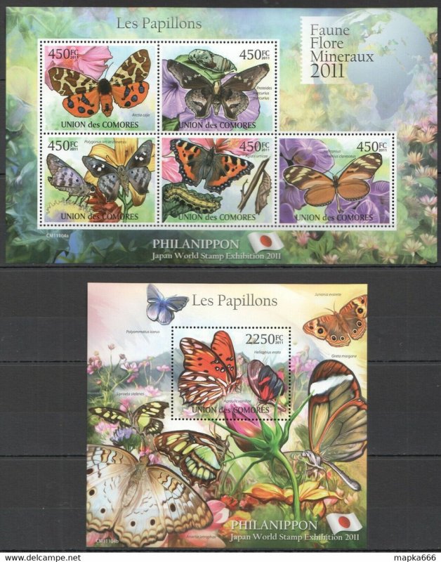 2011 Comoros Flora & Fauna Papillons Butterflies Kb+Bl ** Uc210