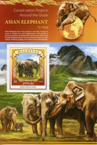 Maldives 2015 MNH Asian Elephant in Asia Conservation Projects 1v S/S Elephants