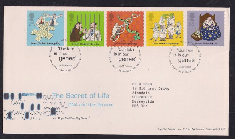 GB 2003 QE2 FDC Anniv. Of Discovery of DNA  set SHS - M886