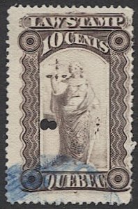 CANADA Quebec 10c Used Law Stamp Revenue, VD QL32 grey violet
