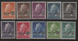 CHRISTMAS ISLAND, 1-10, (10) SET, 1958, Queen Elizabeth II