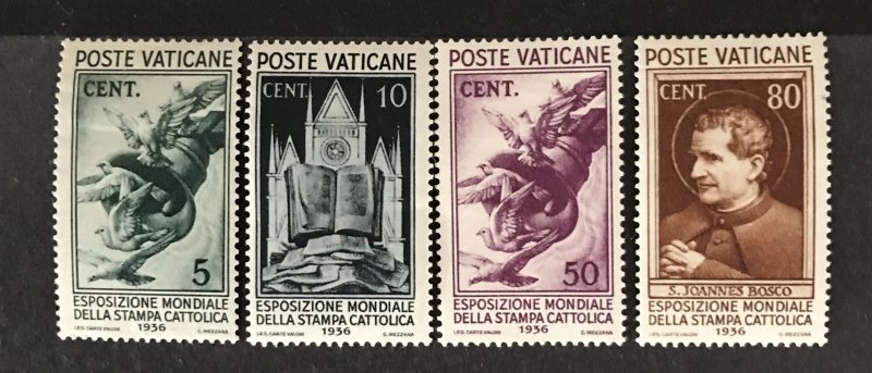 Vatican City 1936 #47-8, 50, 52, Unused/MH, CV $7.10