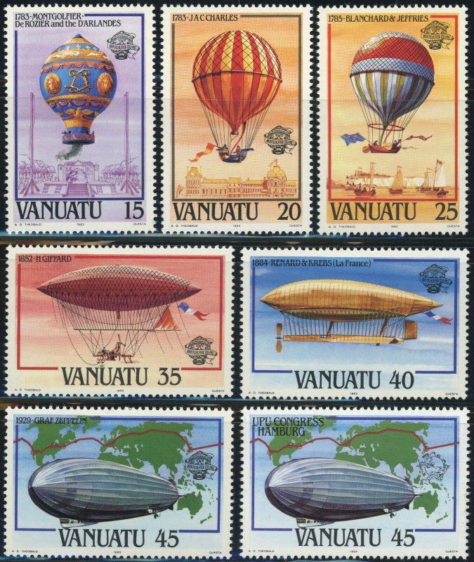 Vanuatu #354-359 #372 Balloons Airships Zeppelin Postage Stamps 1983-84 Mint LH