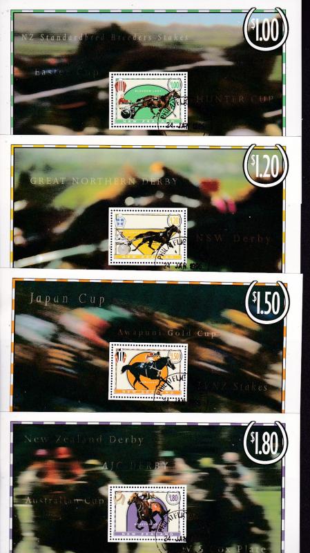 New Zealand x 7 used (CTO) horse racing mini sheets