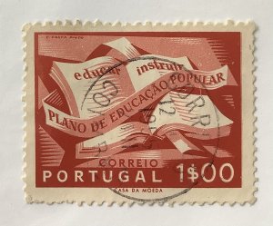 Portugal 1954 Scott 795 used - 1e, Open textbook, National Literacy Campaign