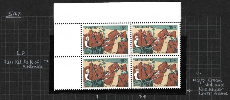 1976 Australia 634 Explorer Peter Warburton MNH block of 4 with minor flaws