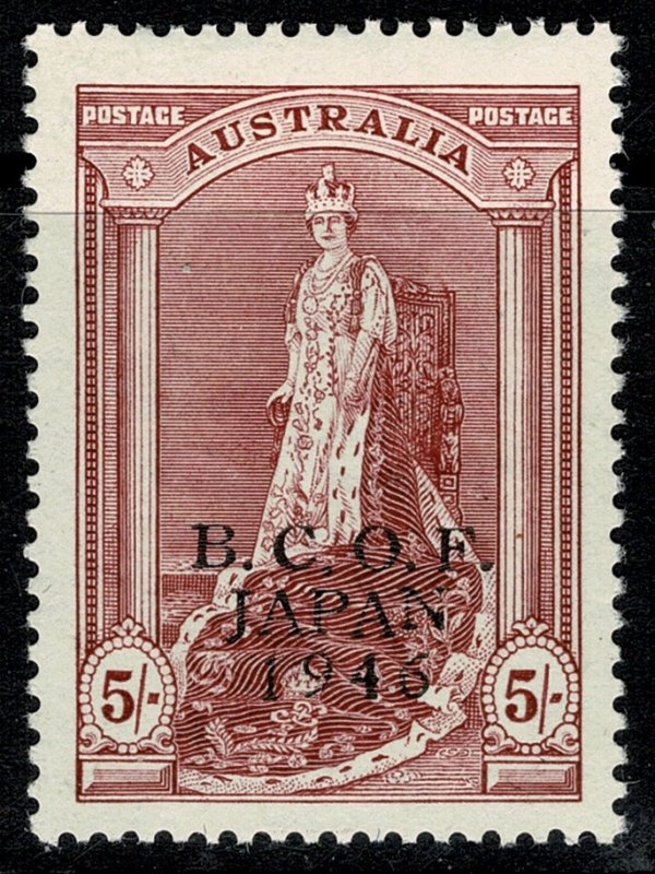 AUSTRALIA 1946-47 (B.C.O.F. JAPAN) 5/- CLARET (No.176) UNUSED (MH) SGJ7 SUPERB