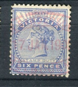 AUSTRALIA; VICTORIA 1890s classic QV issue used 6d. fine Postmark  