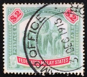 Malaya Federated Malay States FMS Elephants 1907 $2 MCCA Used SG#49 M2229