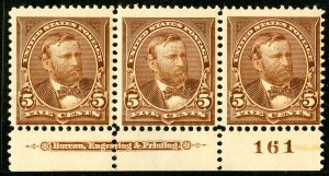 US Stamps # 270 MNH F-VF plate # strip of 3 Mint state Scott Value $375.00